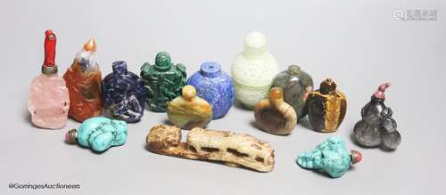 Thirteen mixed Chinese lapis lazuli, turquoise and other car...