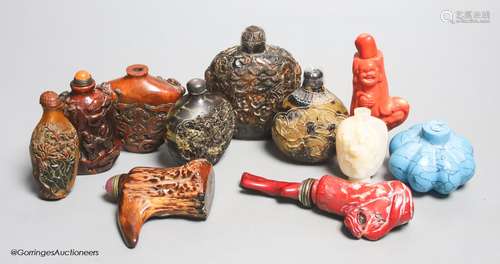 A collection of Chinese eleven horn and mother of pearl snuf...