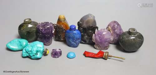 A collection of ten Chinese amethyst, lapis lazuli, turquois...