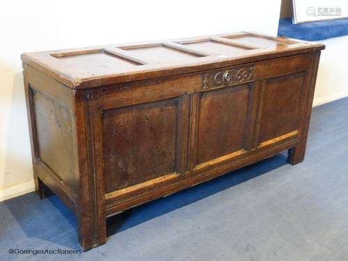 A William III oak coffer, dated 1695, 124 cm wide, 60 cm hig...