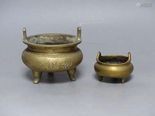 Two Chinese bronze tripod censers, Xuande marks, 19th/20th c...