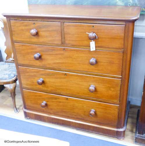 A victorian mahogany chest of two short and three long drawe...