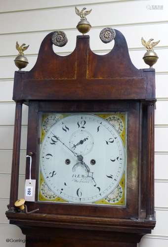 An oak 8-day and mahogany banded longcase clock, The painted...