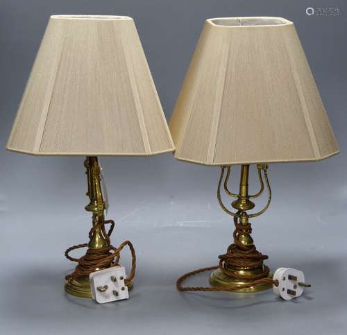 A pair of brass ship’s lamps, height 45cm