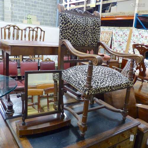 A late 19th century leopard print upholstered wooden elbow c...