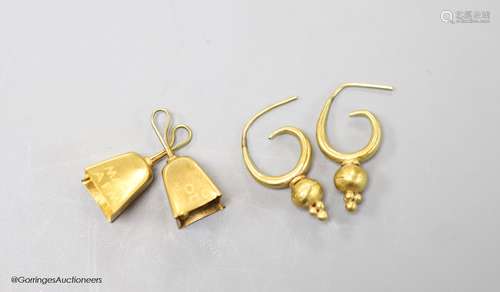 A pair of yellow metal earrings and a pair of yellow metal c...