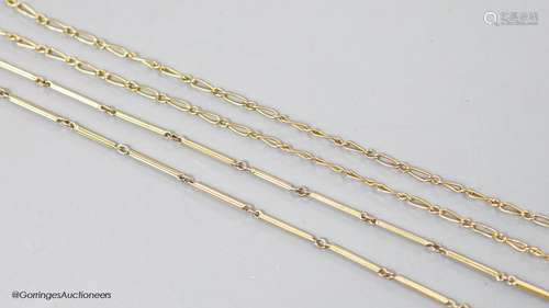 A 9ct chain fine link chain, 1.9 grams and 15ct bar link cha...