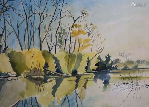 Robert Soden (1955-), watercolour, Hevon Lake Spring, Mornin...