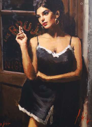 Fabian Perez, hand embellished giclee canvas, At The Door VI...