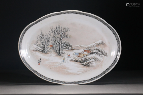 A CHINESE FAMILLE ROSE SNOW-COVERED SCENE DISH