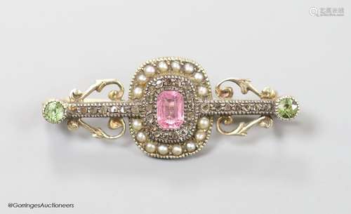 A late Victorian yellow metal, pink spinel? green garnet see...