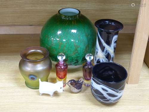 Two Adrian Sankey glass vases and a collection of studio gla...