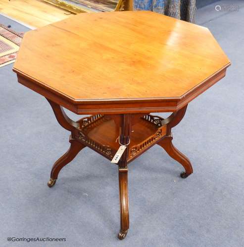 A Late Victorian walnut octagonal centre table, 75.5 cm wide...