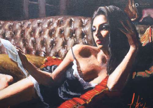 Fabian Perez, hand embellished giclee canvas, Saba with lett...