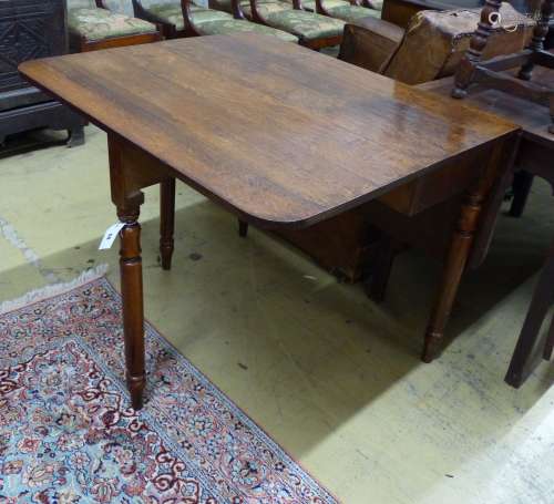 An early Victorian oak drop leaf dining table, length 90cm,