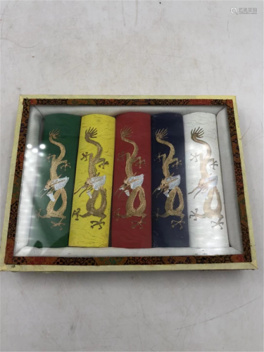 A SET OF POLYCHROME INK-STICKS W/ GOLD-PAINTED DRAGONS