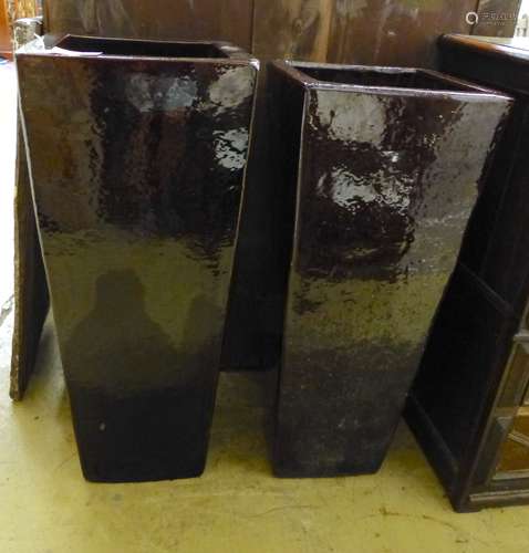 A pair of large brown glazed pottery garden planters, height...