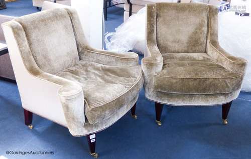 A pair of George III style pale grey velvet upholstery armch...