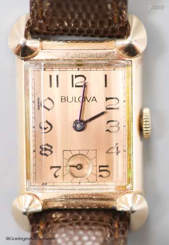 A gentleman's 1930's 14k gold filled Bulova manual wind rect...