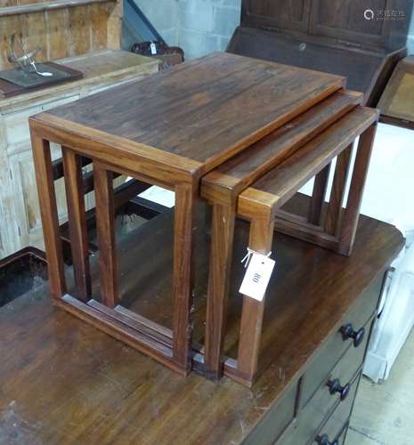 A nest of three 1950’s Danish teak occasional tables, width ...