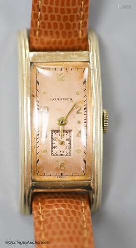 A gentleman's stylish 1930's 10k gold filled Longines manual...