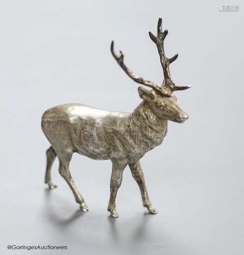 A modern free standing silver miniature model of a stag, C.F...