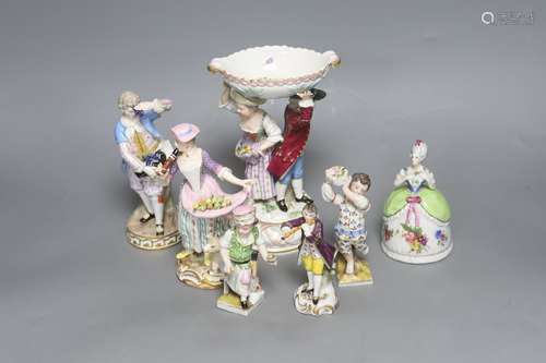 A collection of Meissen and Continental porcelain figures,in...