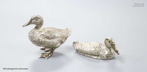 Two modern silver miniature model ducks, C.F.H & Co, London,...