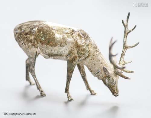 A modern free standing silver miniature model of a stag, C.F...