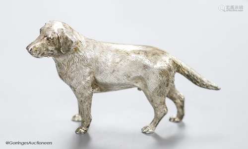 A modern free standing silver miniature model of a dog, C.F....