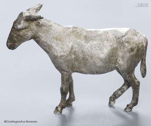 A 1960s' free standing silver miniature model of a donkey, E...