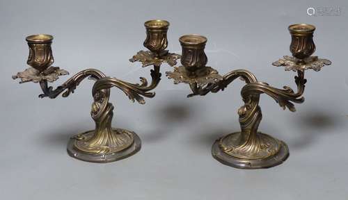 A pair of Christofle plated two-branch candelabra, height 17...