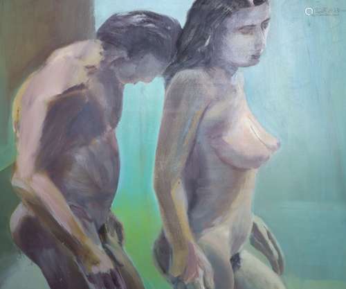 Roland Gautier, oil on panel, Study of nudes, signed verso a...