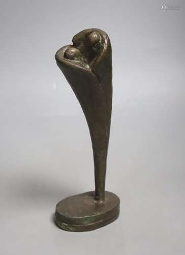 A Henry Moore style abstract figural bronze, indistinctly si...