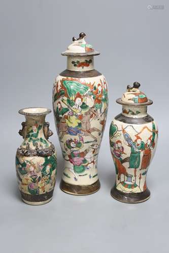 Three early 20th century Chinese crackle glaze vases, two wi...