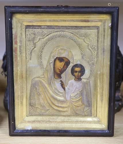 Russian School, tempera on panel, Icon of the Virgin and Chi...