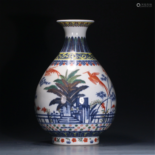 A CHINESE DOU-CAI FLOWER-AND-BIRD PORCELAIN VASE