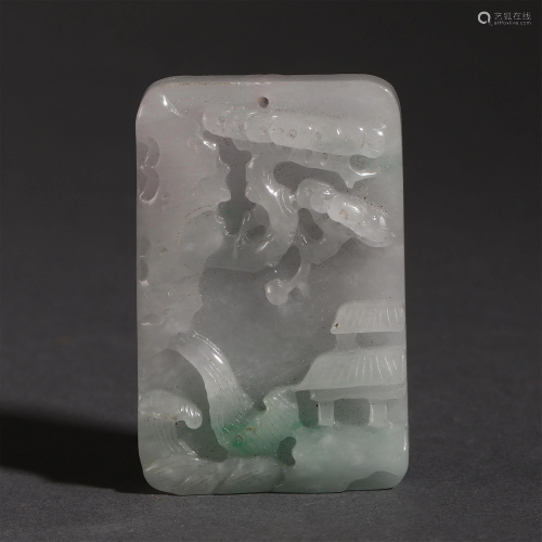A CHINESE CARVED LANDSCAPE JADEITE PENDANT