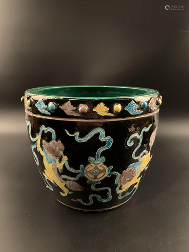 Chinese Ming Enamel Fu Dog Pot