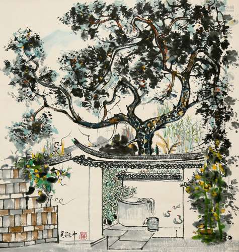 Chinese  Painting Of Courtyard - Wu Guanzhong