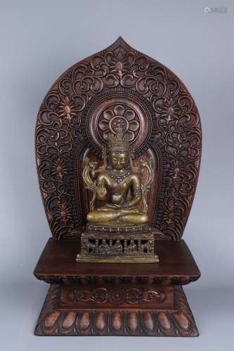Chinese Bronze Buddha Statue With Wooden Base