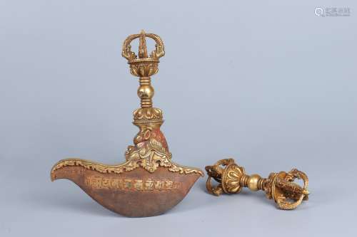 Chinese Bronze Gold Gilded Instruments