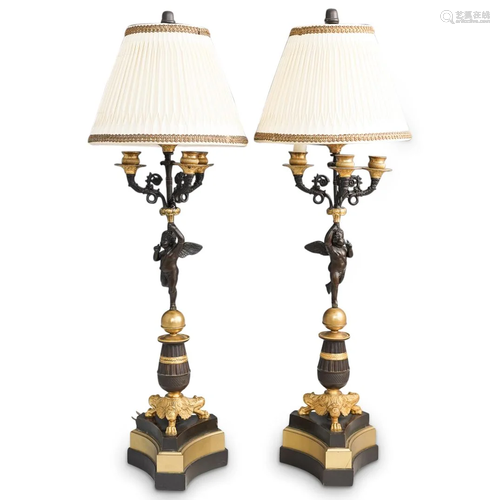 French Empire Style Converted Candlestick Lamps