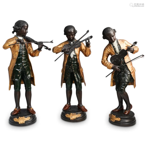 (3 Pc) L. Gregoire Mozart Figural Bronze Group