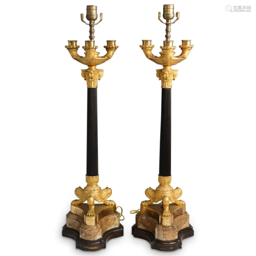 French Empire Style Bronze Converted Lamps