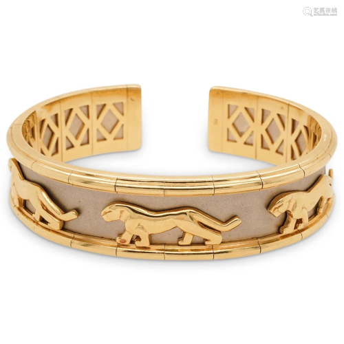 Cartier Style 14k Gold Panthere Bangle Bracelet