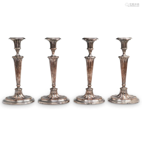 (4Pc) Antique English Silver Plated Candlesticks