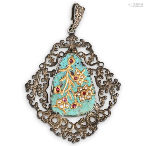 Antique Persian Turquoise & Gold Pendant