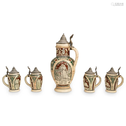 (5 Pc) German Stoneware Steins