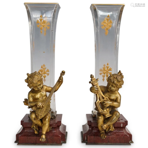 Antique French Figural Bronze and Marble Vases